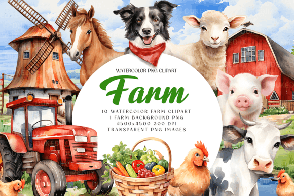 Download Watercolor Farm Animals Clip Art - Clip art Collection