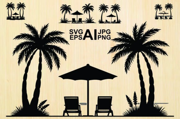 Download Silhouette Palm Tree Beach Chair Set - Premium Resources