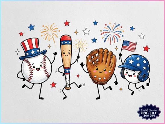 Download Patriotic Baseball Friends Doodles PNG - Doodle Collection