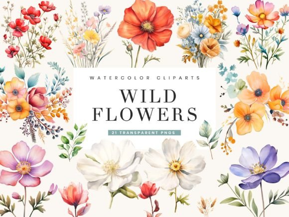 Download Watercolor Wild Flower Clipart Bundle - Wild flower clipart Collection