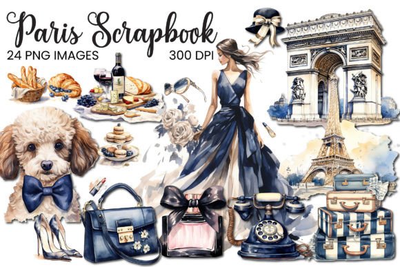Download Watercolor Paris Scrapbook Elements PNG - Element Collection