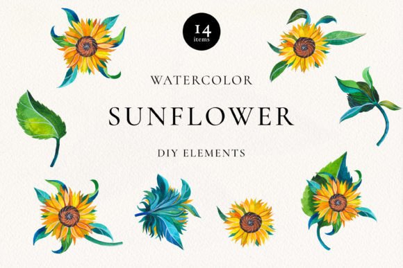 Download Sunflowers Watercolor Elements PNG - Element Collection