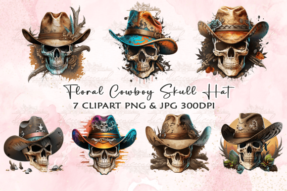 Download Watercolor Skull in a Cowboy Hat Clipart - Cowboy hat clipart Collection