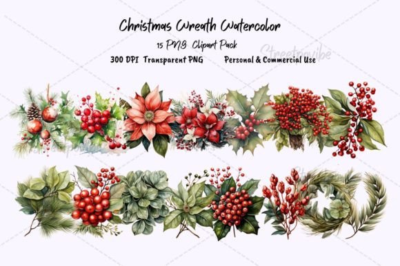 Download Christmas Wreath Watercolor Clipart PNG - Christmas wreath watercolor Collection