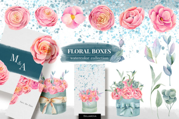 Download Floral Boxes. Watercolor Floral Elements - Element Collection