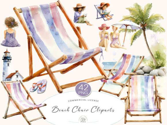 Download Beach Chair Cliparts PNG Set - Premium Bundle